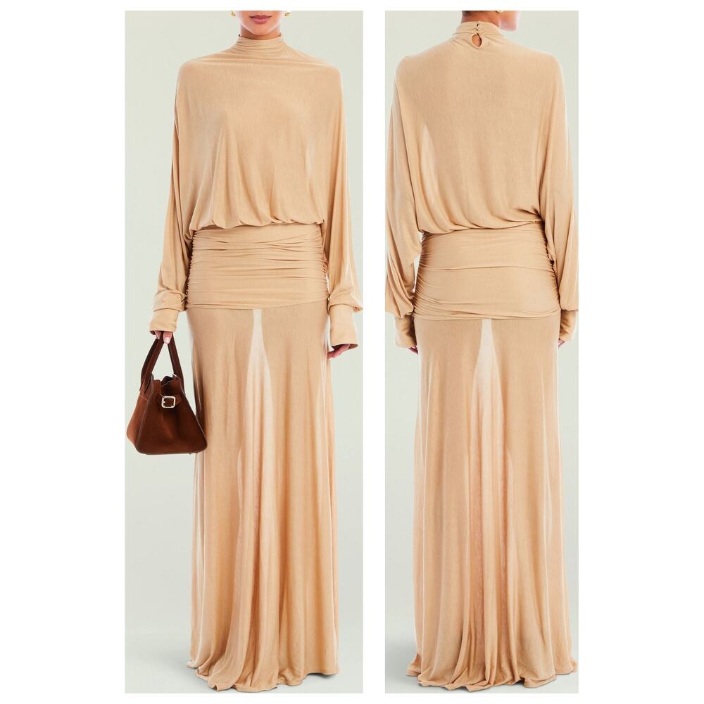 SER.O.YA Swan Maxi Dress Mock Neck Blouson Sleeve Party Wedding Formal Fall S